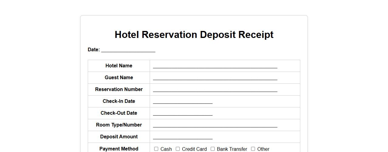 Hotel reservation deposit receipt form sample in PDF image preview