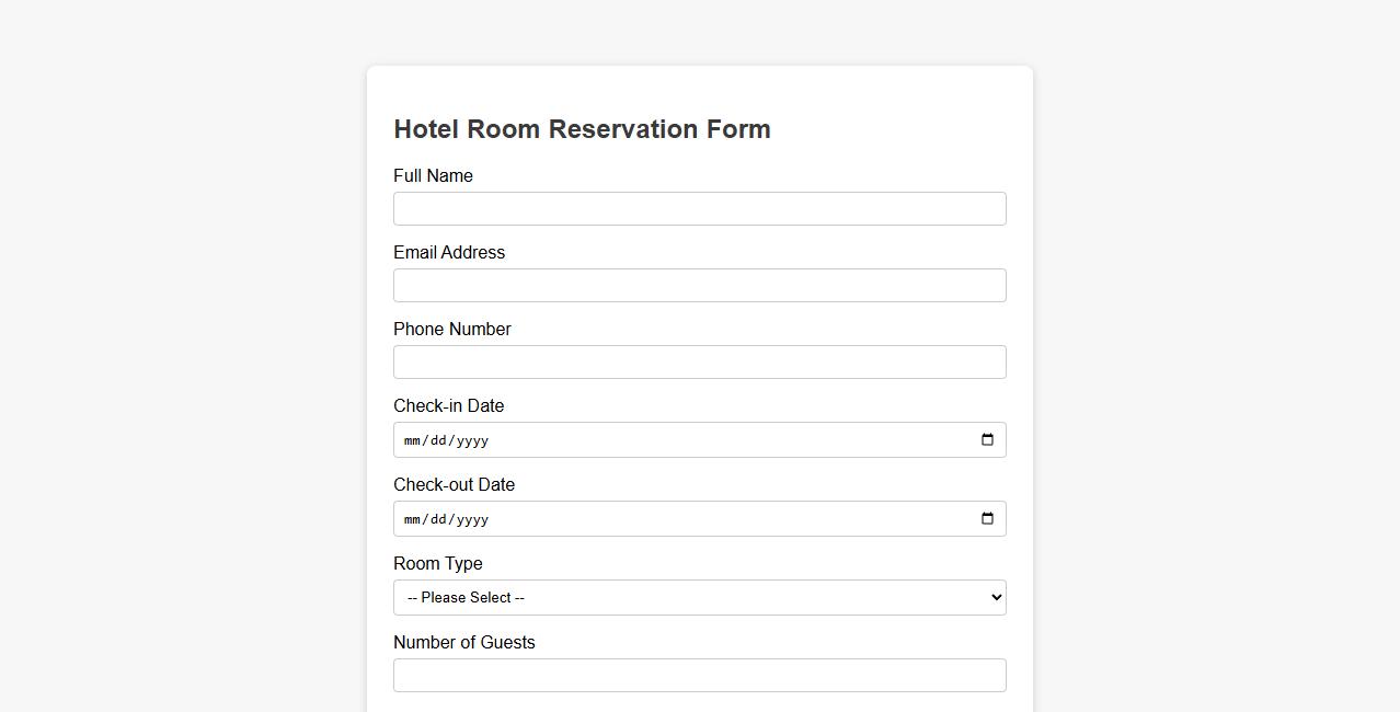 Hotel room reservation form sample with cancellation policy image preview