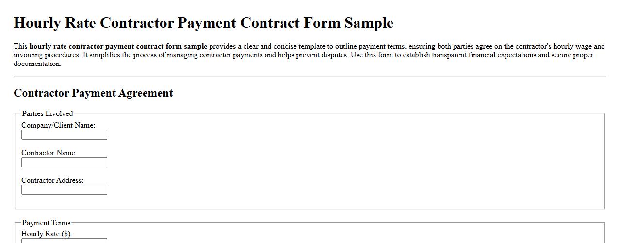 hourly rate contractor payment contract form sample image preview