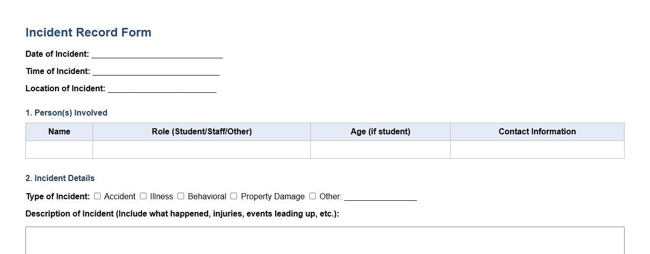 incident record form sample for schools image preview