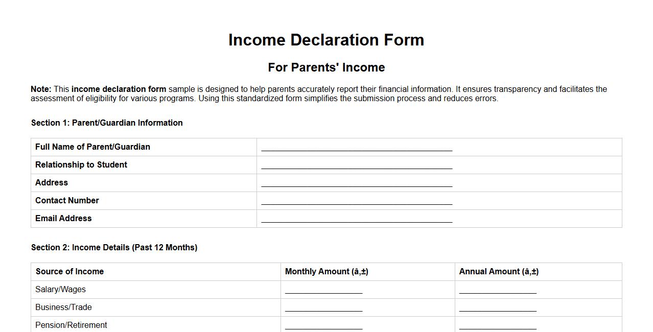income declaration form sample for parents' income image preview