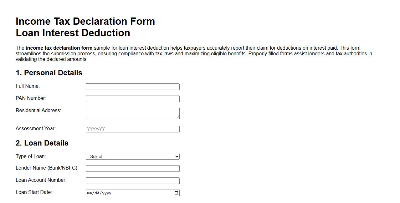 income tax declaration form sample for loan interest deduction image preview