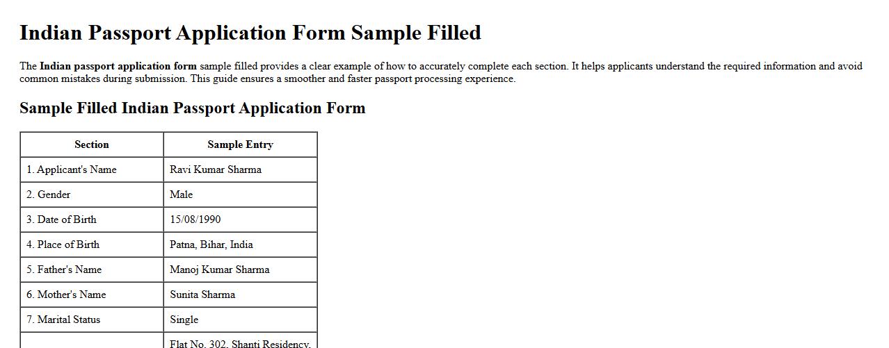 Indian passport application form sample filled image preview