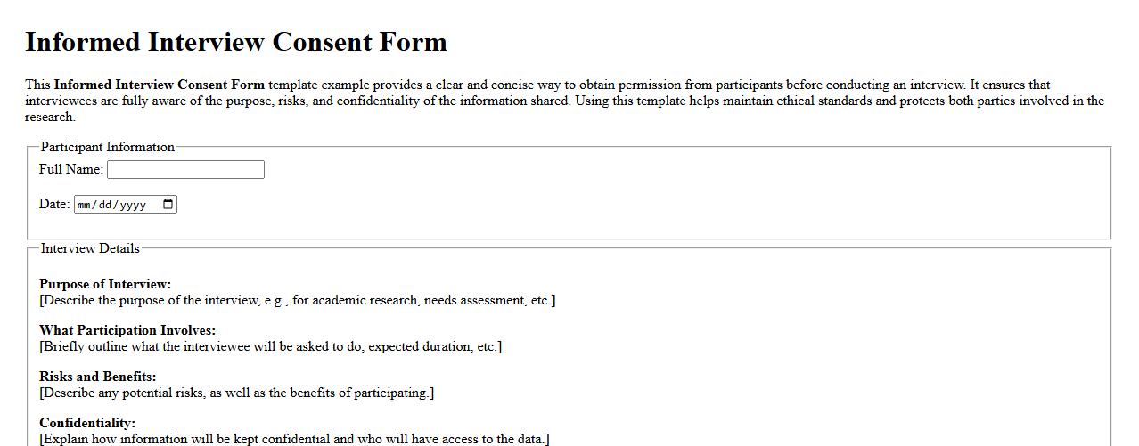 Informed interview consent form template example image preview