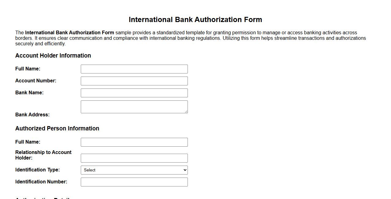 international bank authorization form sample image preview