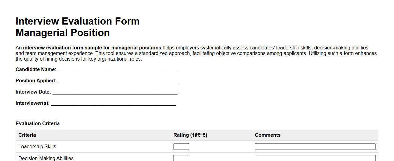 Interview evaluation form sample for managerial positions image preview