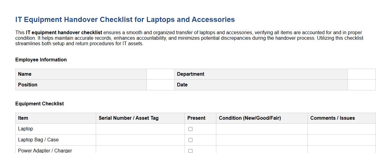IT equipment handover checklist for laptops and accessories image preview