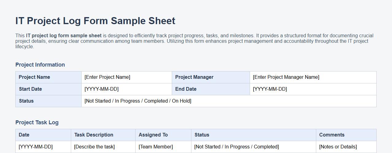 IT project log form sample sheet image preview