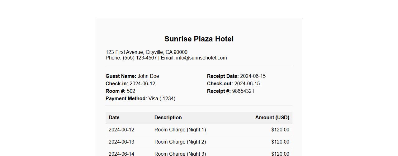 itemized hotel receipt for expense report image preview