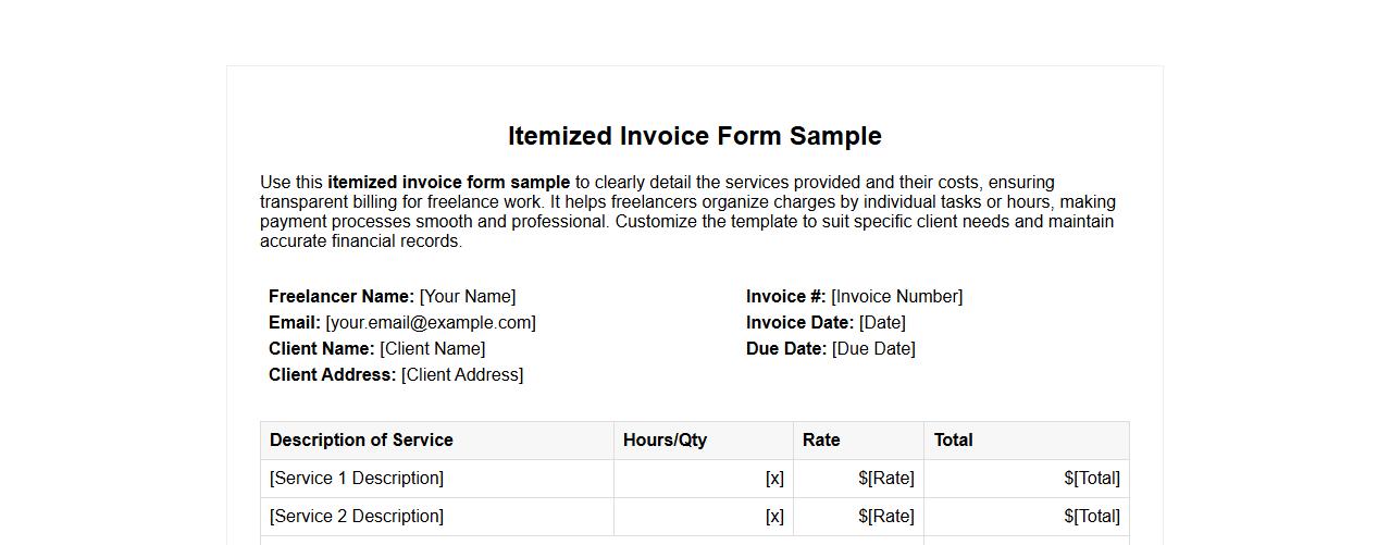 itemized invoice form sample for freelance services image preview