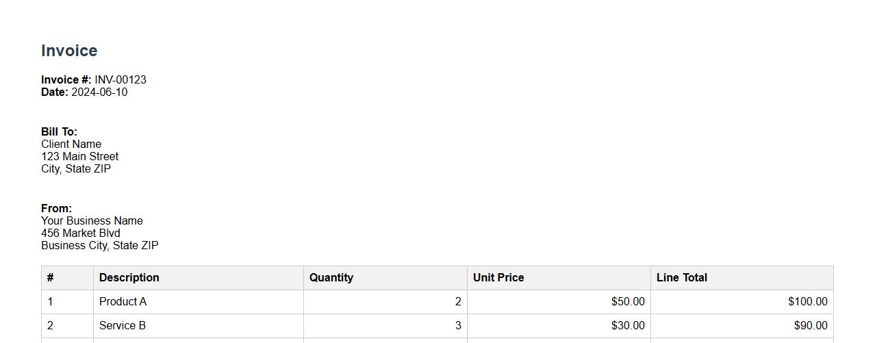 itemized invoice form sample with tax calculation section image preview