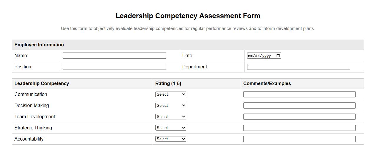 leadership competency assessment form sample doc image preview