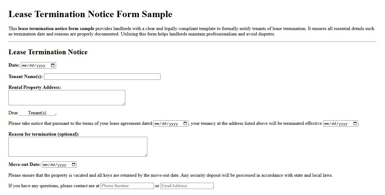 lease termination notice form sample for landlords image preview