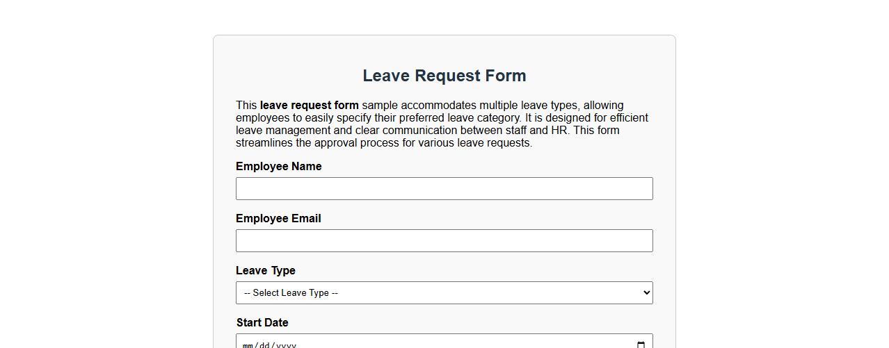 Leave request form sample with multiple leave types image preview