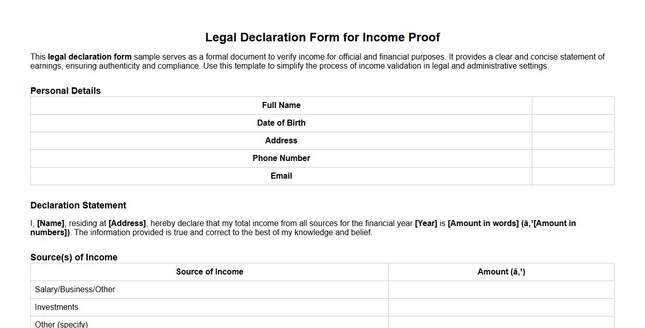 Legal declaration form sample for income proof image preview
