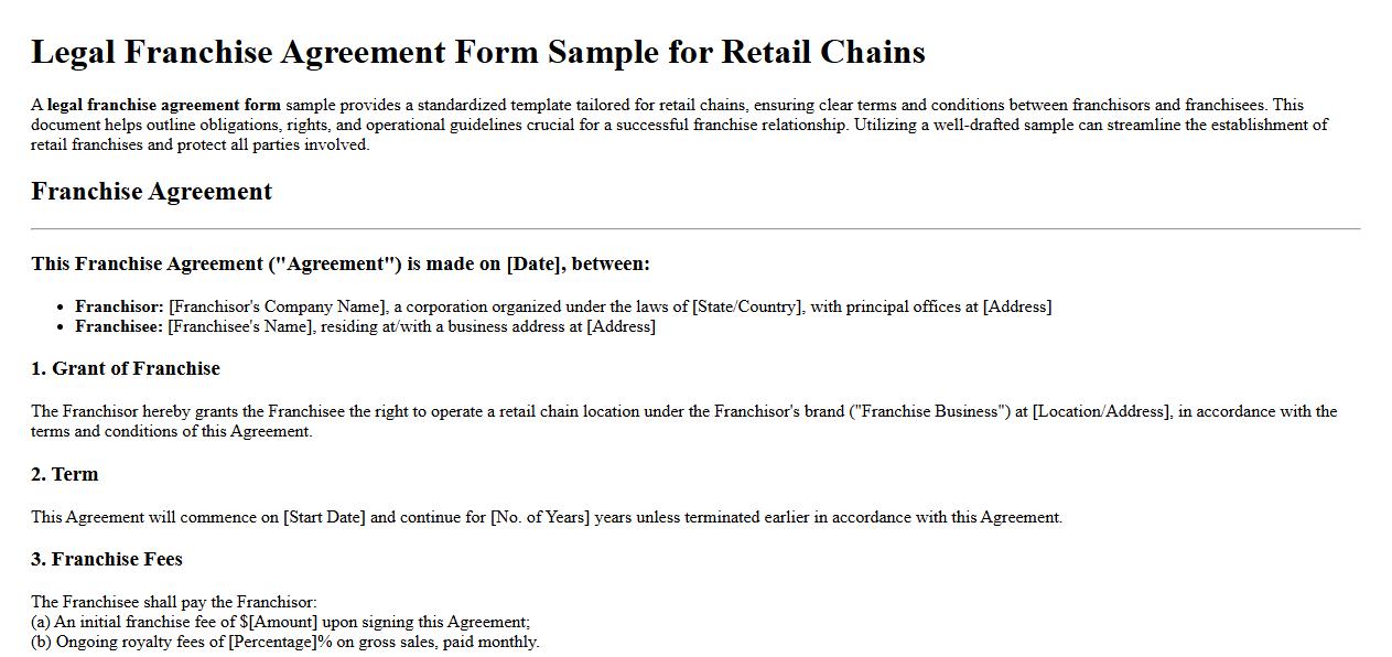 legal franchise agreement form sample for retail chains image preview