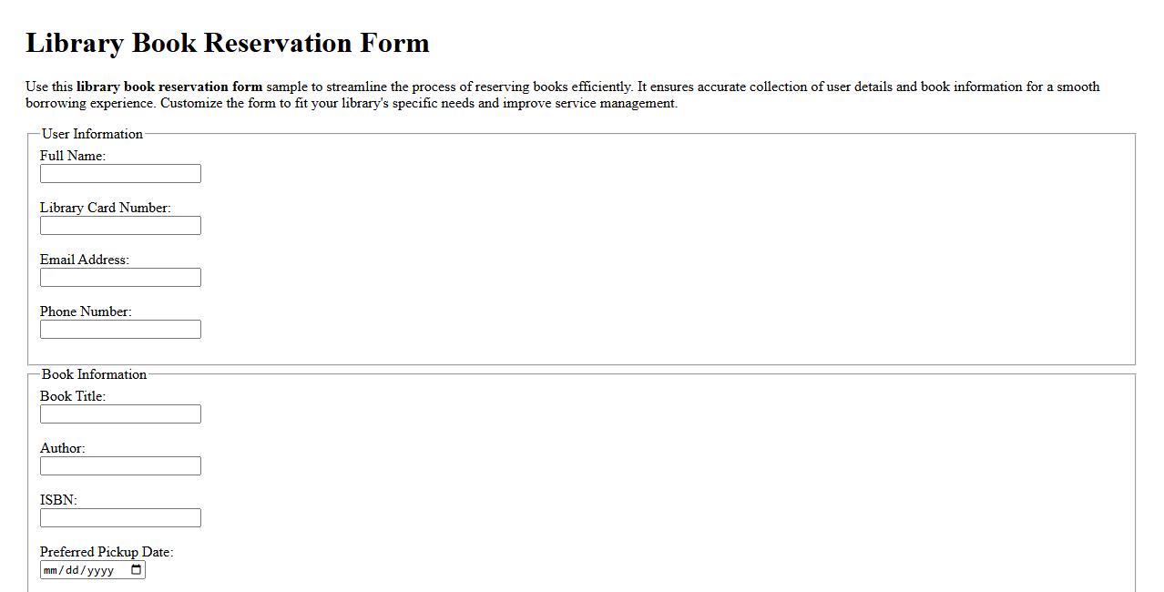 library book reservation form sample image preview