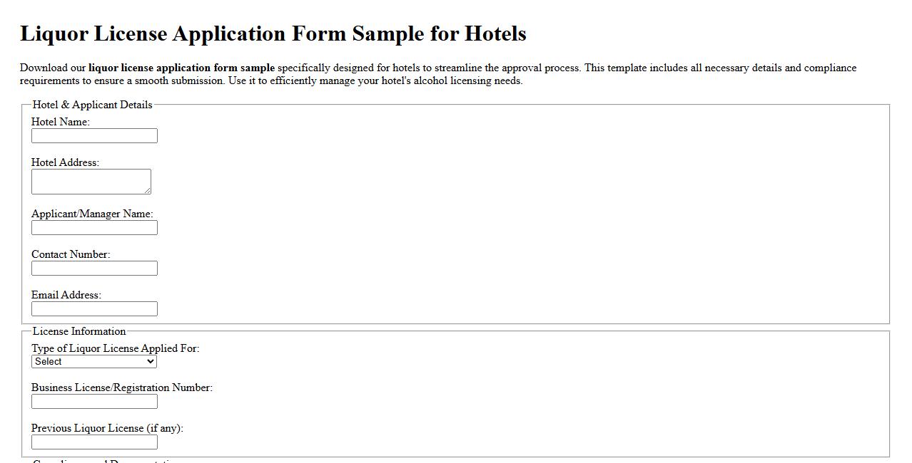 Liquor license application form sample for hotels image preview
