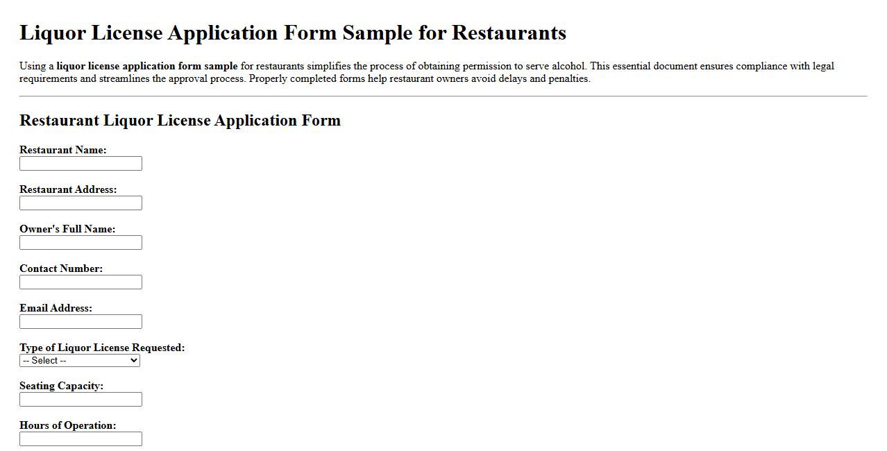 Liquor license application form sample for restaurants image preview