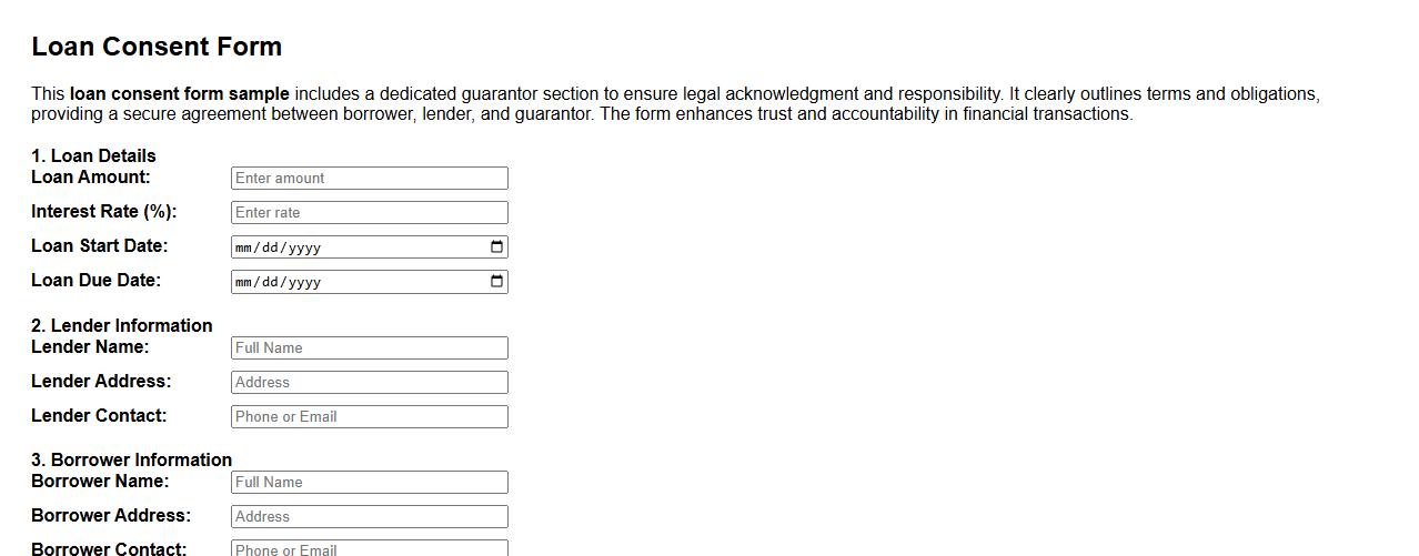 loan consent form sample with guarantor section image preview
