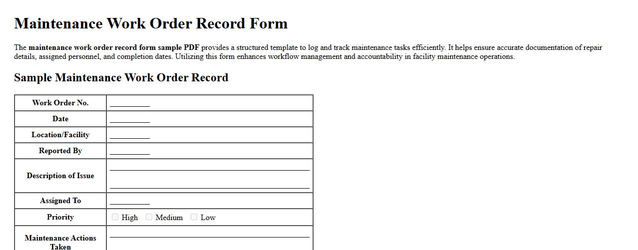 maintenance work order record form sample PDF image preview