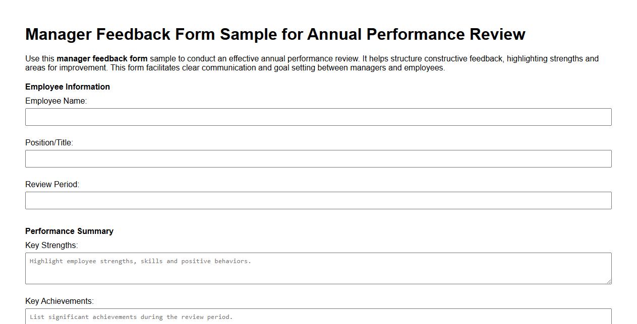 Manager feedback form sample for annual performance review image preview