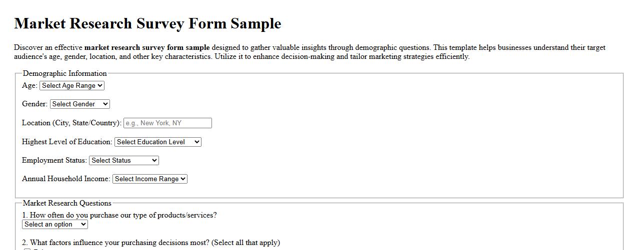 market research survey form sample with demographic questions image preview