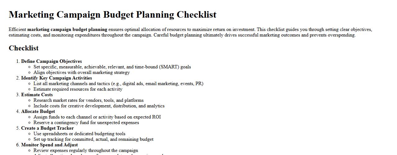 Marketing campaign budget planning checklist image preview