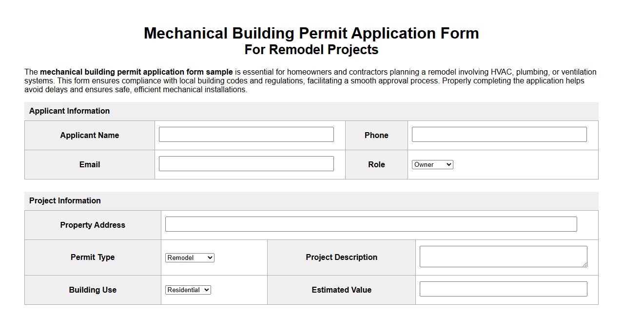 mechanical building permit application form sample for remodel image preview