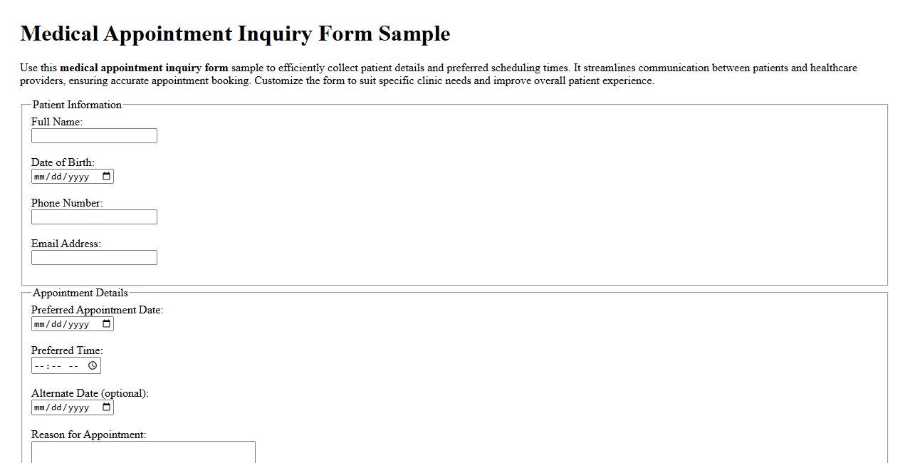 Medical appointment inquiry form sample image preview