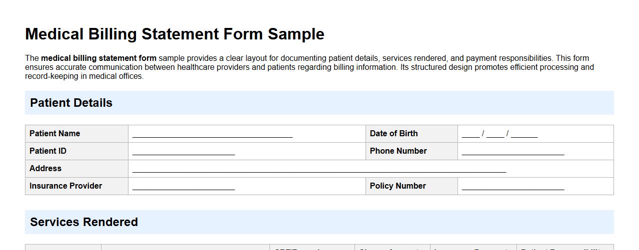 Medical billing statement form sample with patient details image preview
