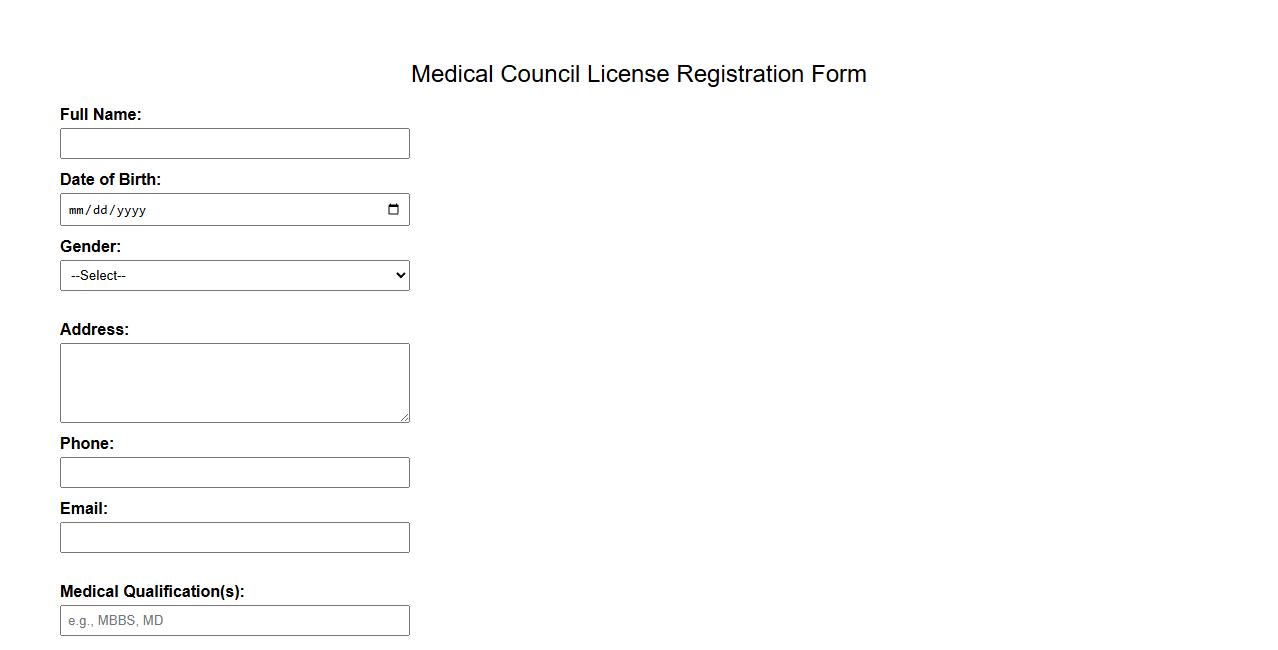 medical council license registration form sample image preview