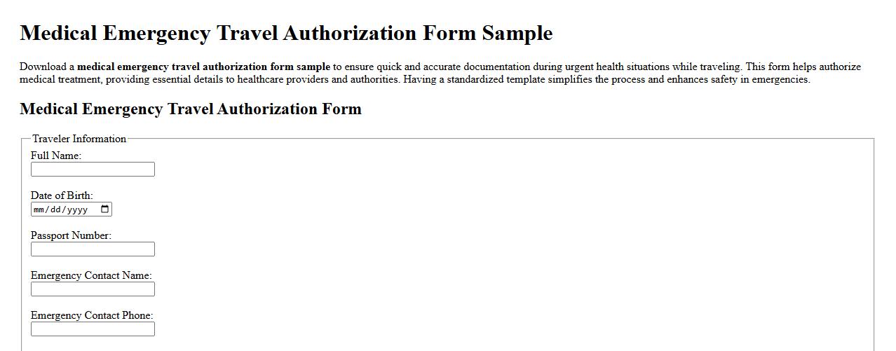 Medical emergency travel authorization form sample image preview