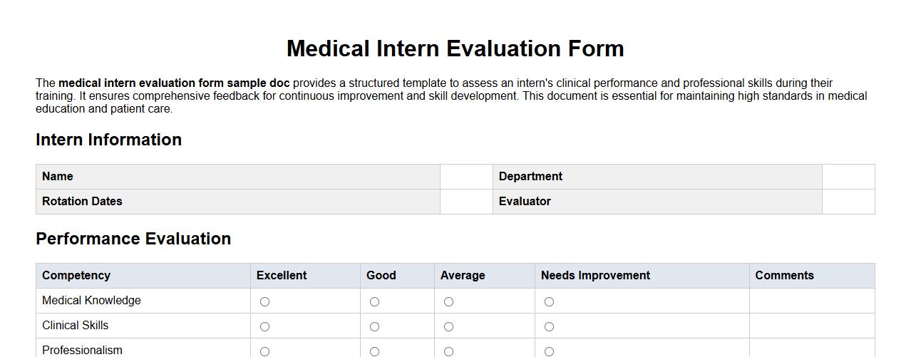 medical intern evaluation form sample doc image preview