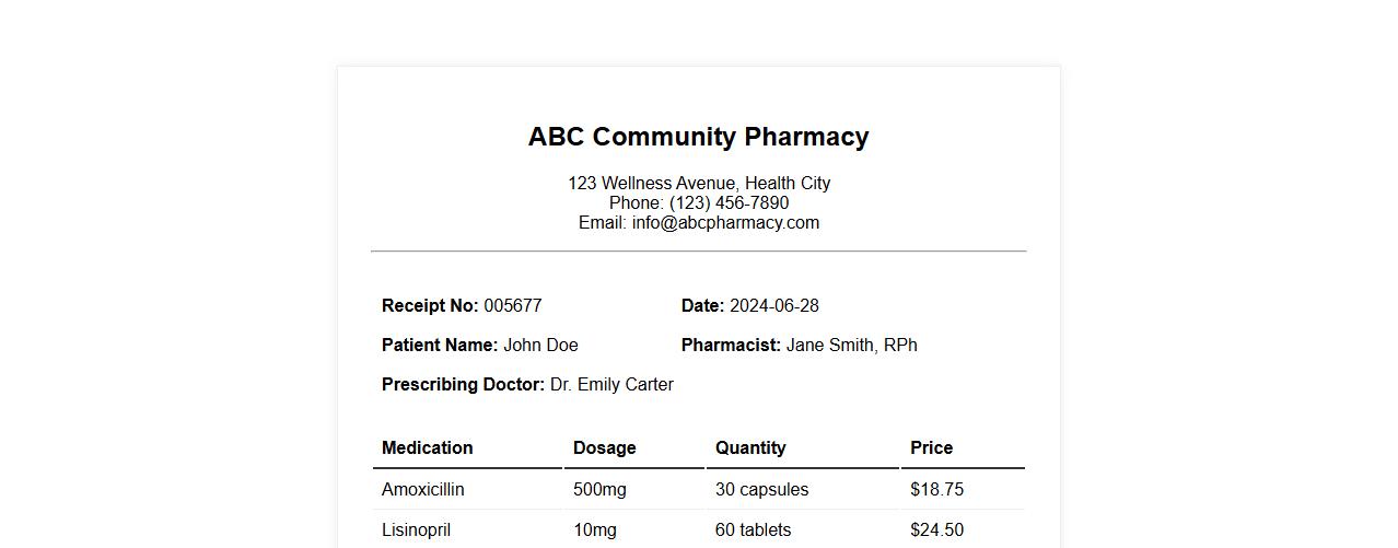 medical receipt for prescription medication purchase image preview