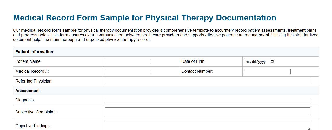 Medical record form sample for physical therapy documentation image preview