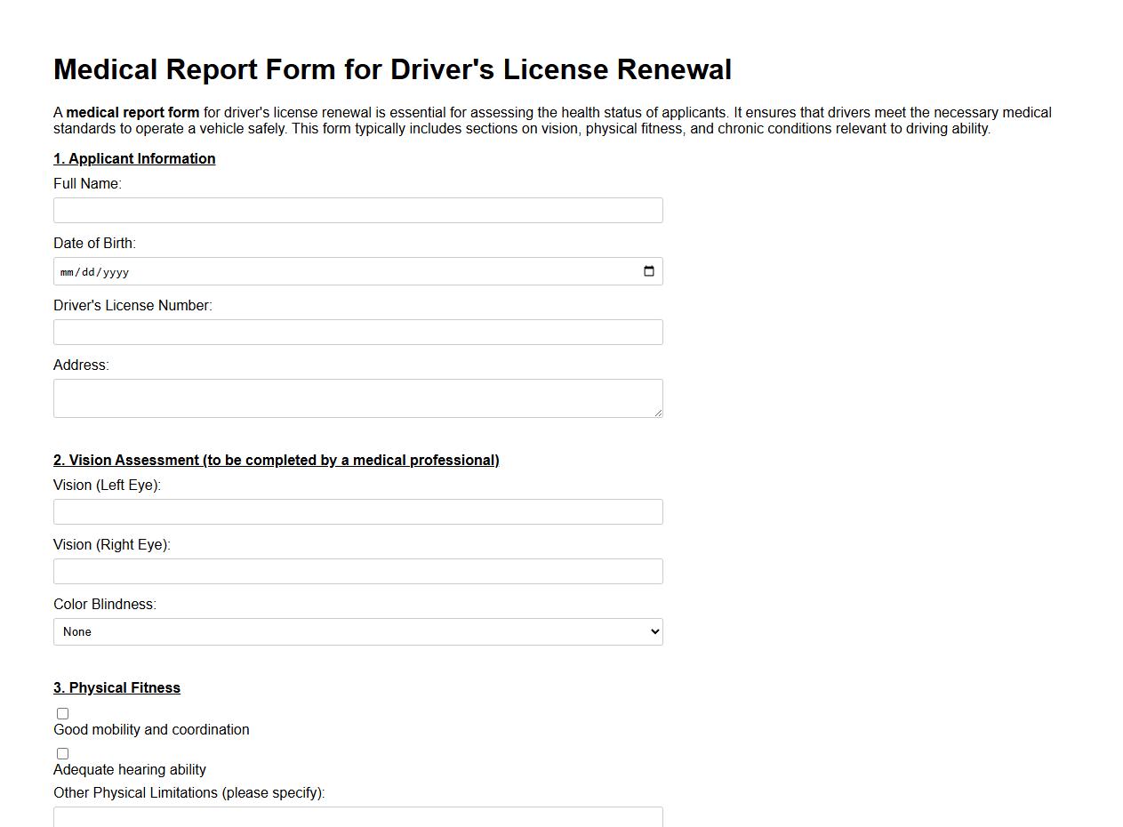 Medical report form sample for driver’s license renewal image preview
