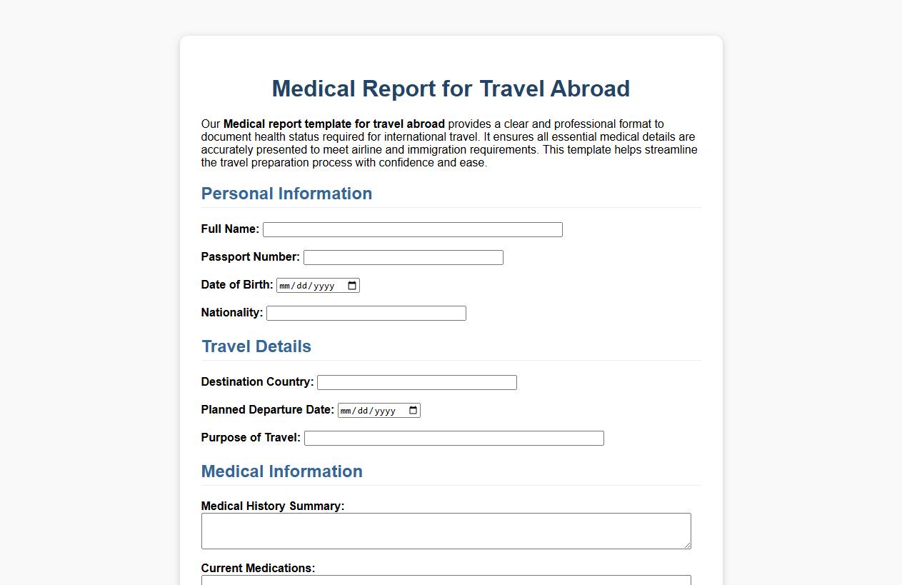 Medical report template for travel abroad image preview