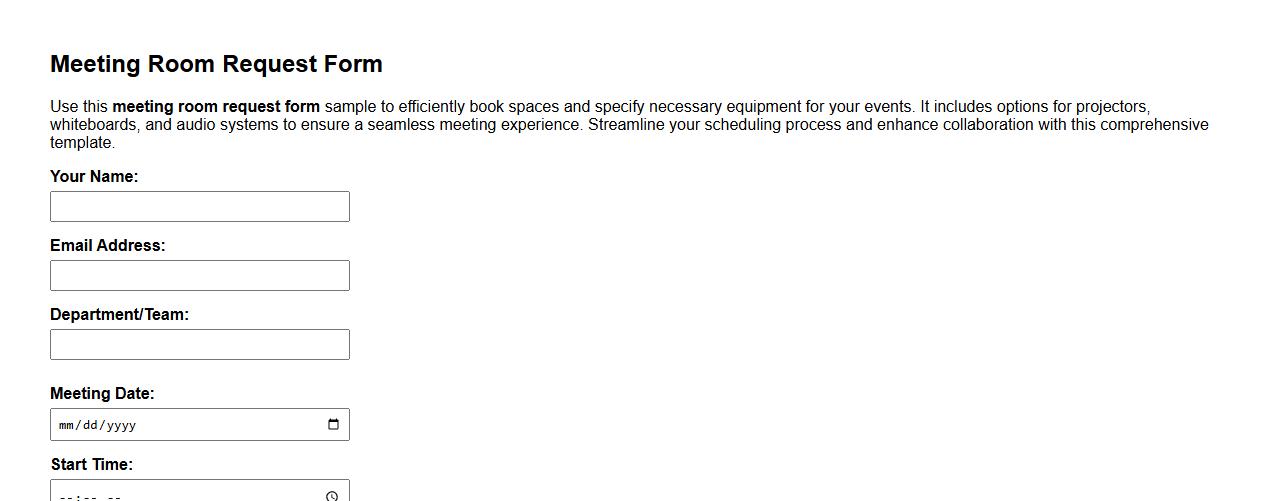 Meeting room request form sample with equipment options image preview