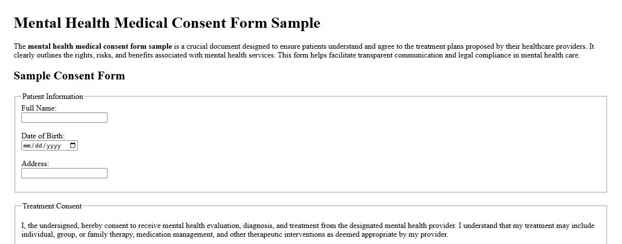 mental health medical consent form sample image preview