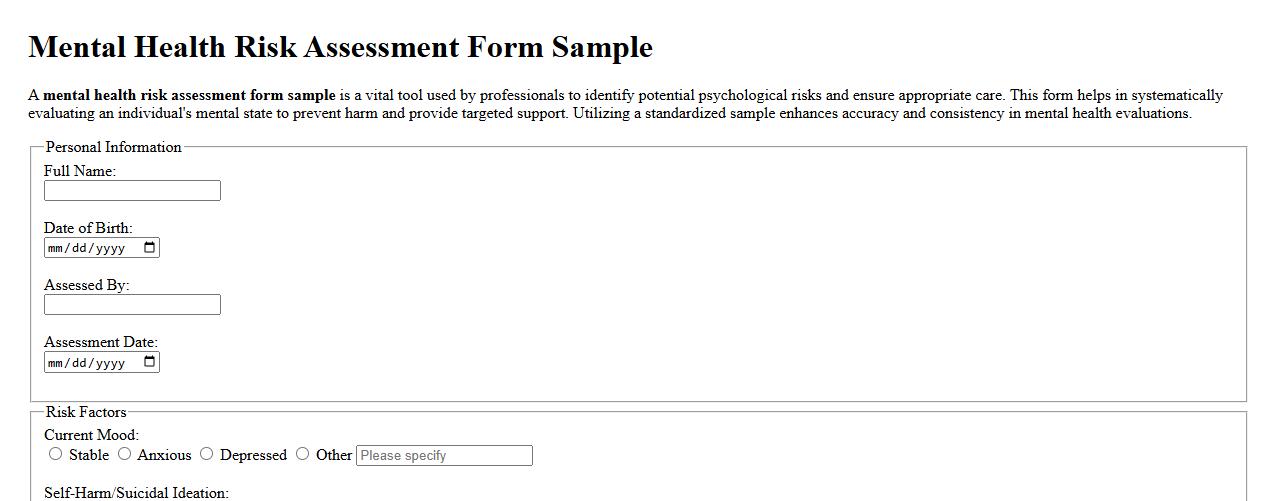 Mental health risk assessment form sample image preview