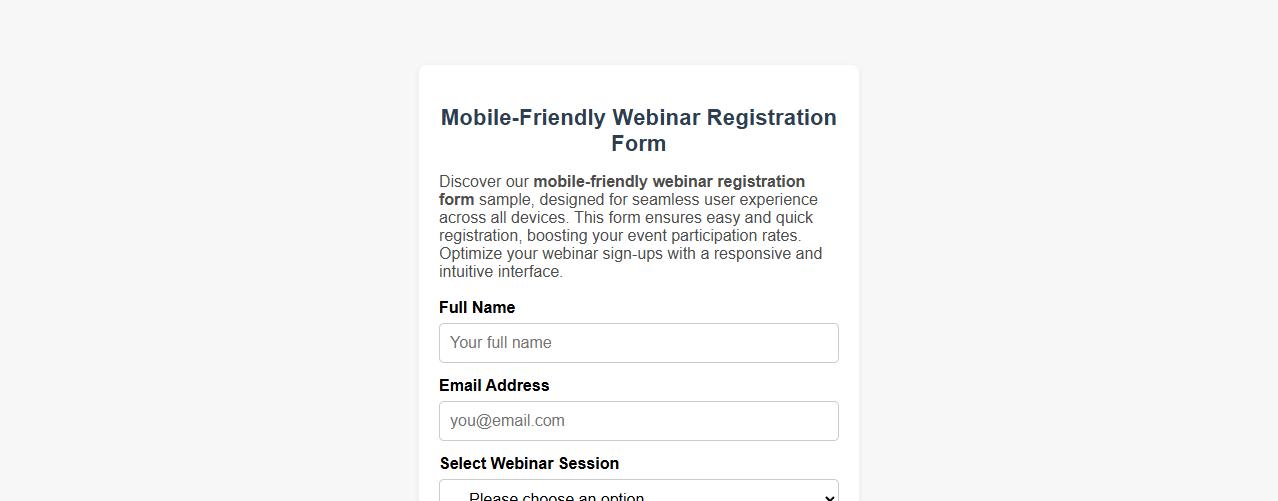 Mobile-friendly webinar registration form sample image preview