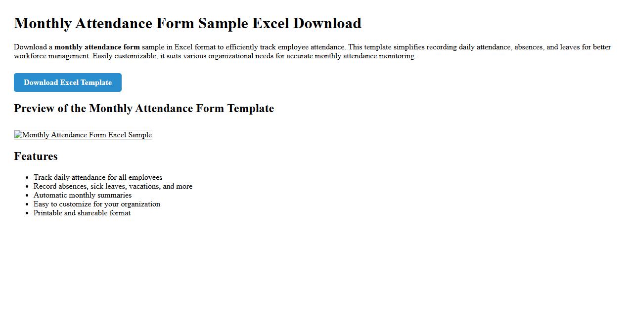 monthly attendance form sample excel download image preview