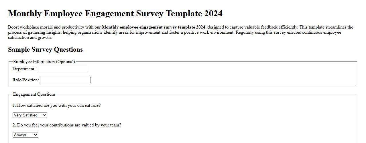 Monthly employee engagement survey template 2024 image preview