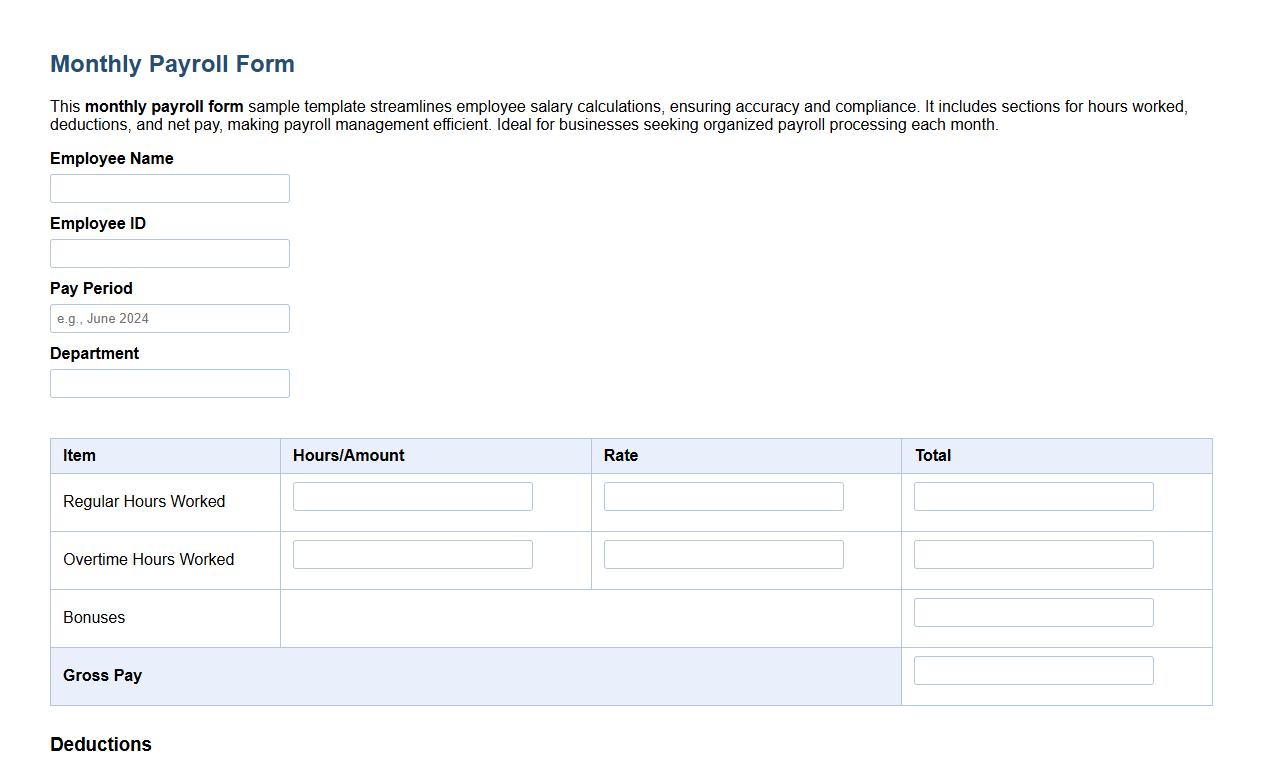 Monthly payroll form sample template image preview
