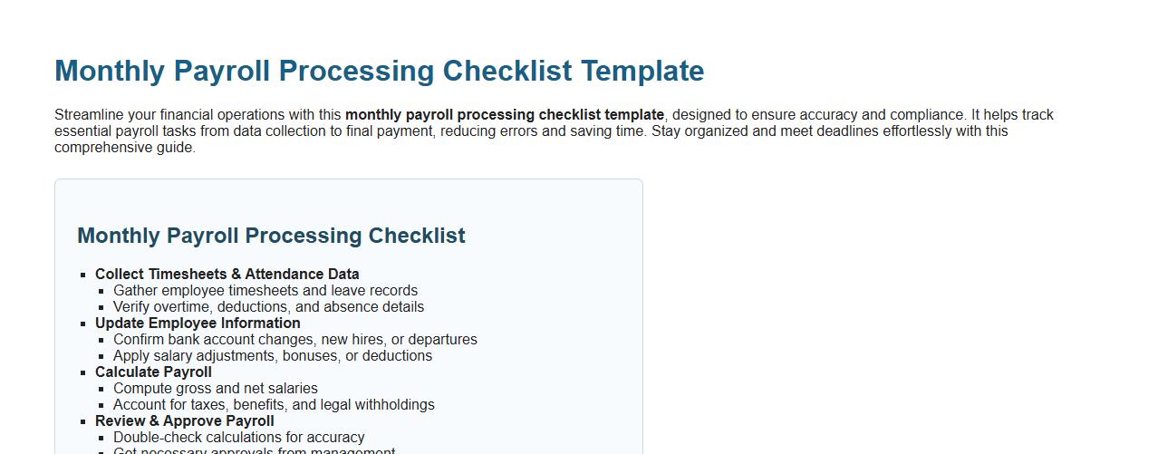 Monthly payroll processing checklist template image preview