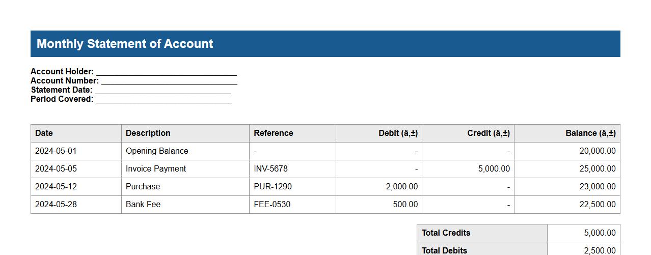 monthly statement of account form sample template image preview