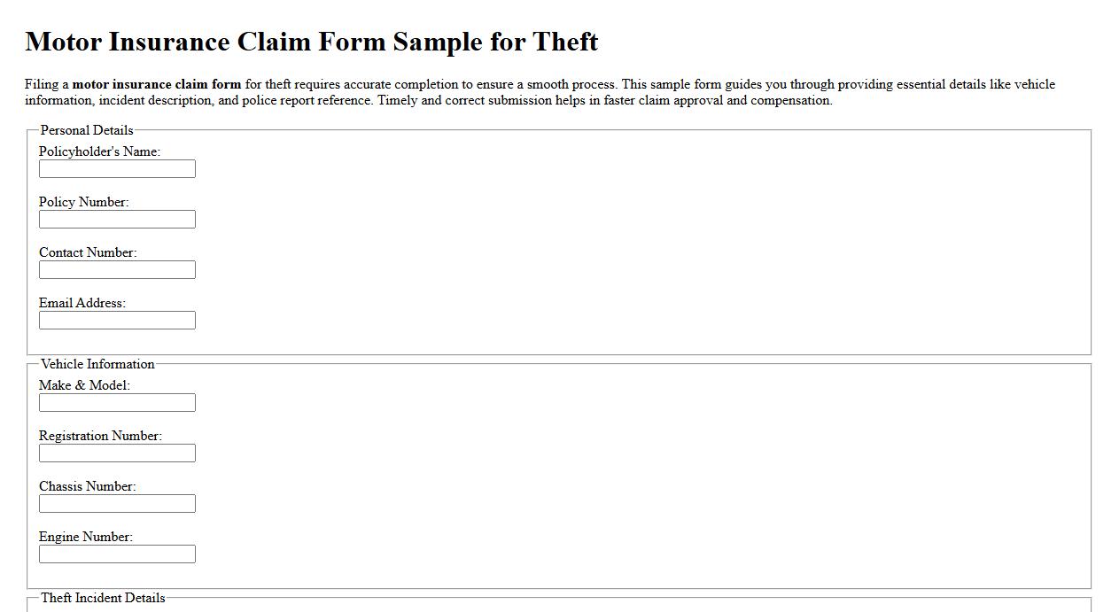 Motor insurance claim form sample for theft image preview