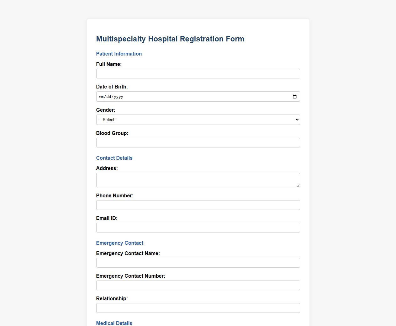 Multispecialty hospital registration form sample format image preview
