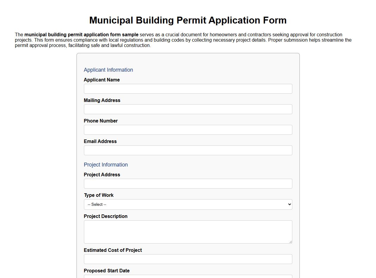 municipal building permit application form sample image preview